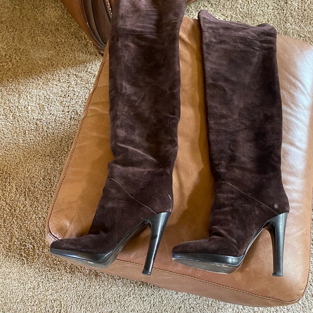 Brown suede over the knee boots